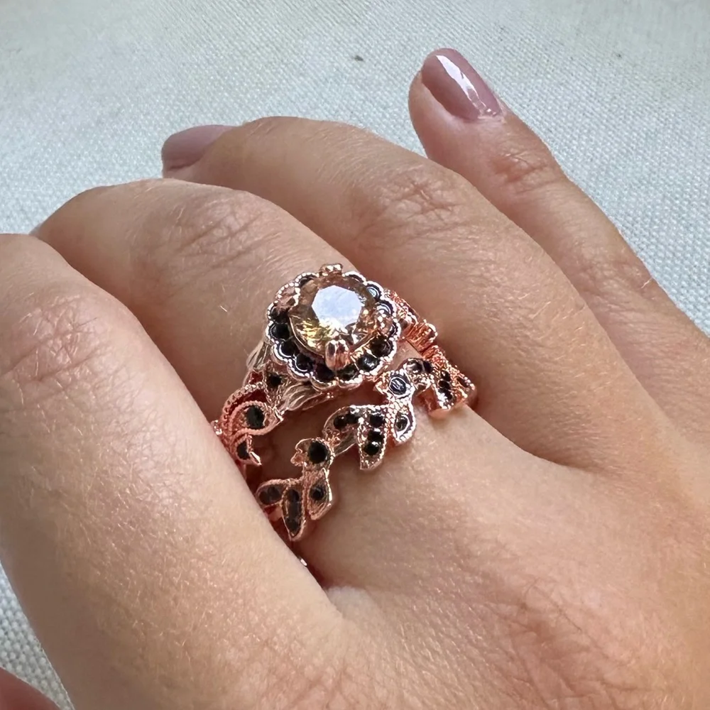 🤍 NEW Exclusive Rose Gold Double Ring with Black & Rose Sapphires